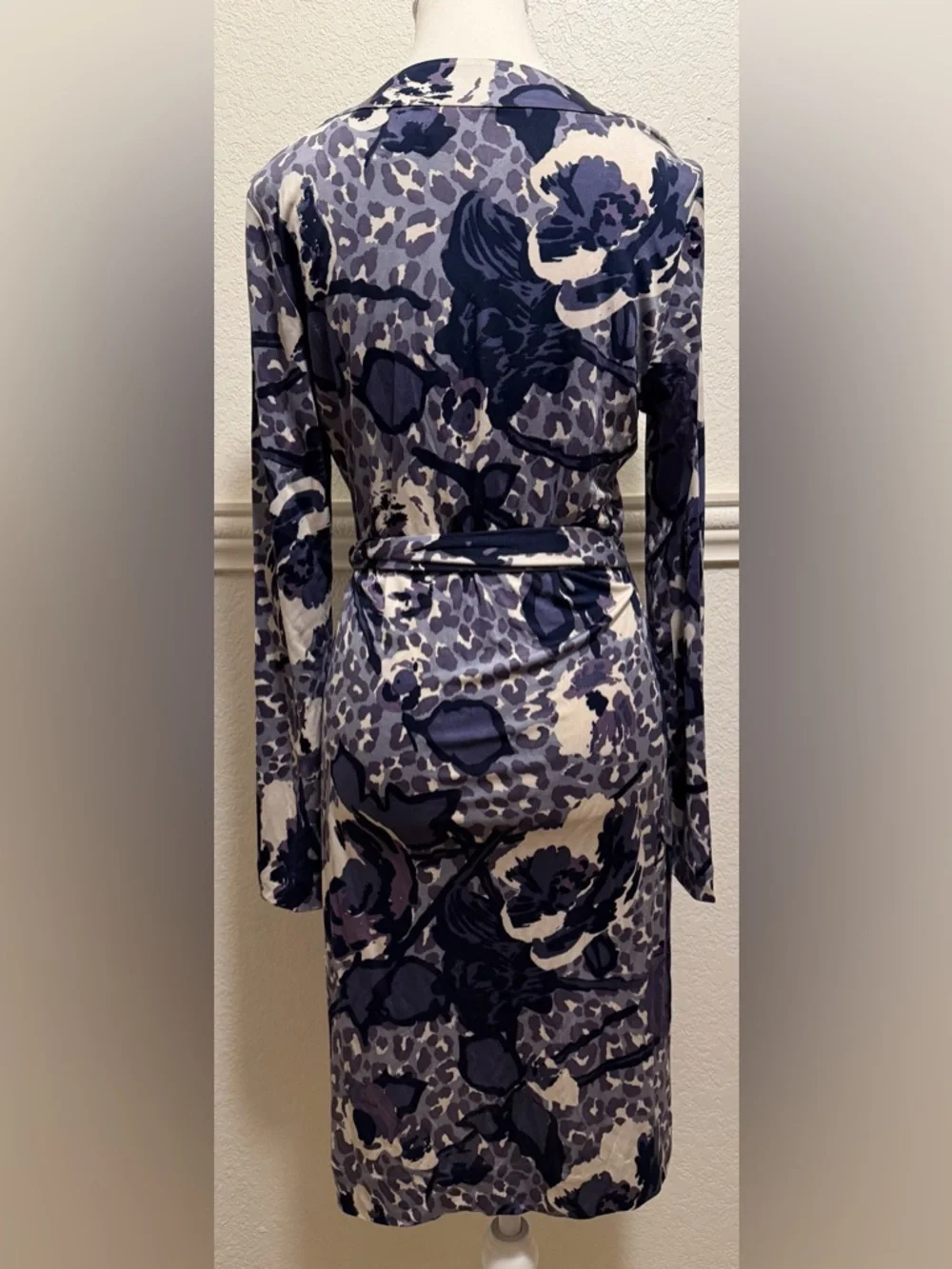 Tory Burch Cory Blue Floral & Animal Print Tie-Waist Silk Dress